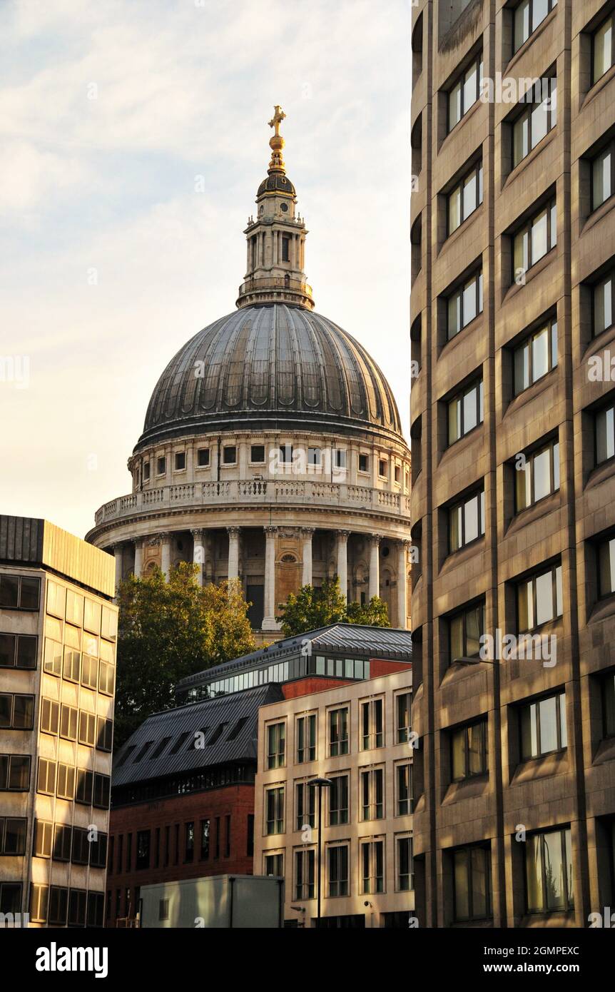 The Dome of Saint Paul`s Cathedral stands in contrast to some modern